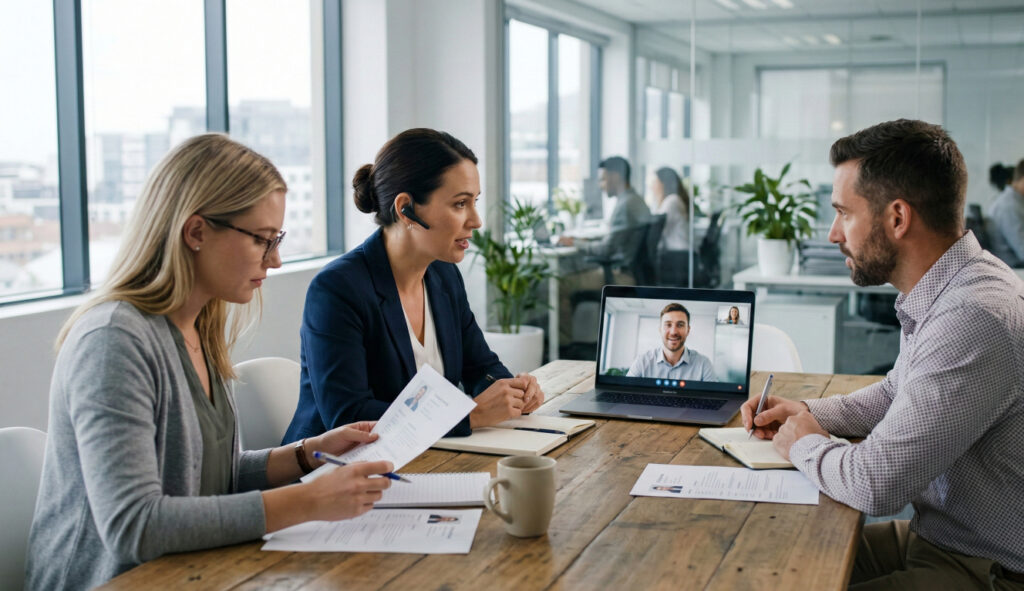 Illustration of the recruitment step where My VA Solutions shortlists and presents best-fit offshore candidates for interview